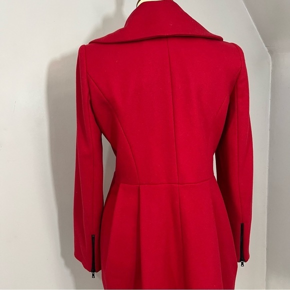 Alice + Olivia Campbell red wool coat medium fit & flare cinched waist peacoat - Picture 9 of 11